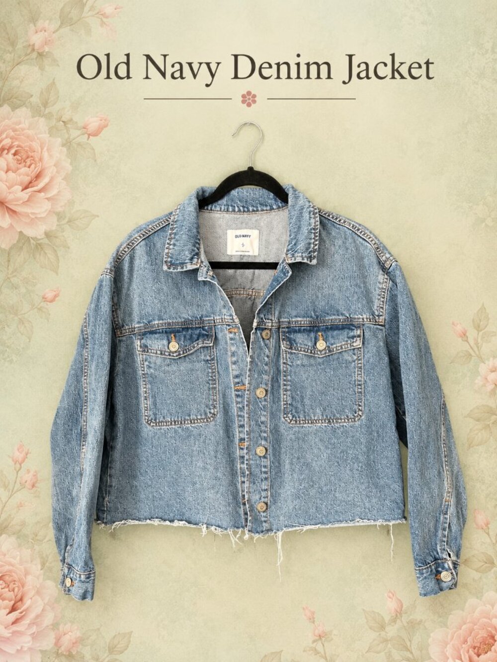 Old Navy Distressed Denim Jacket – Blue Wash Frayed Hem